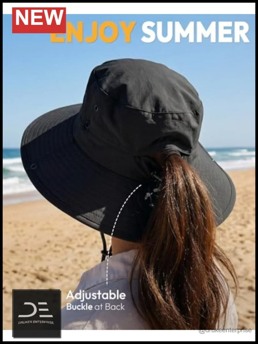 Wide Brim Sun Hat with Ponytail Hole, Foldable Bucket Hat for Beach Hiking